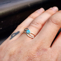 (Q) Solid 925 Sterling Silver & Natural Larimar Spiral Cage Ring