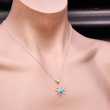 925 Sterling Silver & Natural Larimar Sun Pendant Necklace