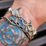 Solid 925 Sterling Silver & Natural Larimar, Moonstone, Labradorite Handmade Chain Bracelet