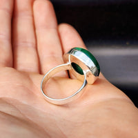 Solid 925 Sterling Silver & Natural Malachite Round Solitaire Handmade Ring