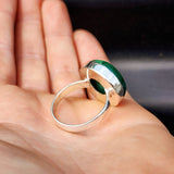 Solid 925 Sterling Silver & Natural Malachite Round Solitaire Handmade Ring