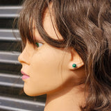 Solid 925 Sterling Silver & 7mm Natural Malachite Round Stud Earrings