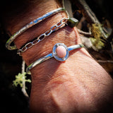 Solid 925 Sterling Silver & Natural Pink Opal Cuff Bracelet