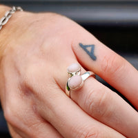 (Q) Solid 925 Sterling Silver & Natural Pink Opal Handmade Double Stone Ring