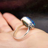 (Q) Solid 925 Sterling Silver & Natural Raw Azurite Handmade Irregular Ring