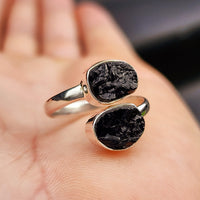 Rustic Solid 925 Sterling Silver & Natural Raw Black Double Tourmaline Handmade Ring