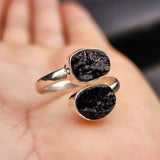 Rustic Solid 925 Sterling Silver & Natural Raw Black Double Tourmaline Handmade Ring