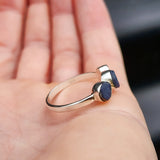 925 Sterling Silver & Natural Raw Sapphire 3x Setting Handmade Ring