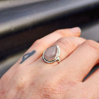(R) Solid 925 Sterling Silver & Natural Rose Quartz Pear Ring