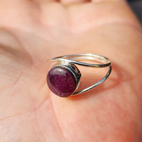 (R) Solid 925 Sterling Silver & Natural Ruby Double Band Ring