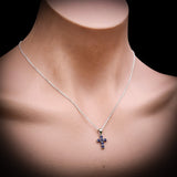 925 Sterling Silver & Blue Sapphire Small Cross Pendant Necklace