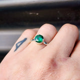 (Q) Solid 925 Sterling Silver & Natural Tourmaline Clawed Round Solitaire Ring