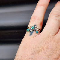 Solid 925 Sterling Silver & Natural Turquoise 3 Setting Ring