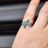 Solid 925 Sterling Silver & Natural Turquoise 3 Setting Ring