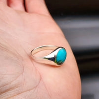 Solid 925 Sterling Silver & Natural Turquoise 12mm Round Signet Ring