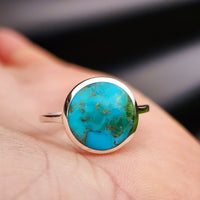 Solid 925 Sterling Silver & Natural Turquoise 13.5mm Round Signet Ring