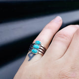 Solid 925 Oxidized Sterling Silver & Natural Turquoise 3 Setting Cage Ring