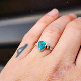 Solid 925 Sterling Silver & Natural Turquoise 3 Setting Pear Ring