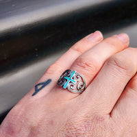 Solid 925 Sterling Silver & Natural Turquoise Cross Koru Heart Ring