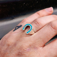 (R) Solid 925 Sterling Silver & Natural Turquoise Horseshoe Ring