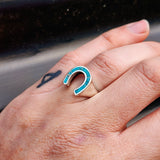 (R) Solid 925 Sterling Silver & Natural Turquoise Horseshoe Ring