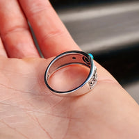 Solid 925 Sterling Silver & Natural Turquoise Patterned Band Ring