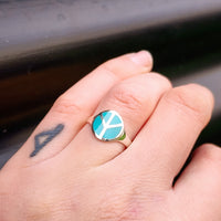 Solid 925 Sterling Silver & Natural Turquoise Peace Ring