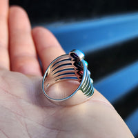 Solid 925 Sterling Silver, Natural Turquoise & Created Opal 4x Setting Cage Ring