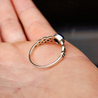 (Q) Solid 925 Oxidized Sterling Silver & Natural Sodalite Celtic Band Ring