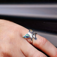 (O) Solid 925 Sterling Silver & Paua Whale Tail Ring