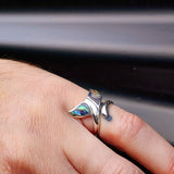 (O) Solid 925 Sterling Silver & Paua Whale Tail Ring