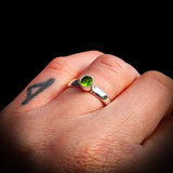 Solid 925 Sterling Silver & Natural Peridot Round Solitaire Ring