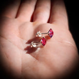 6mm Pink CZ &amp; Solid 925 Sterling Silver Faceted Square Stud Earrings