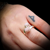 (Q) Solid 925 Sterling Silver & Natural Pink Opal Handmade Double Stone Ring