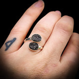 Rustic Solid 925 Sterling Silver & Natural Raw Black Double Tourmaline Handmade Ring
