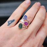 (Adjustable) 925 Sterling Silver, Natural Raw Emerald, Ruby, Sapphire Handmade Ring