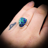 (Q) Solid 925 Sterling Silver & Natural Raw Azurite Handmade Irregular Ring