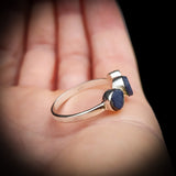 (T) 925 Sterling Silver & Natural Raw Sapphire 3x Setting Handmade Ring