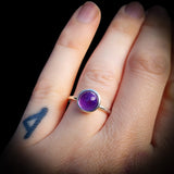 (O) Solid 925 Sterling Silver & 10mm Natural Amethyst Round Signet Ring