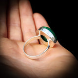 (Q) Solid 925 Sterling Silver & Natural Malachite Round Solitaire Handmade Ring