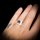 Solid 925 Sterling Silver & Blue Sapphire Handmade Wide Band Ring