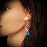 Solid Sterling Silver & Blue Topaz Handmade Hanging Hook Earrings