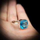 (T) Solid Sterling Silver & Natural Sky Blue Topaz Handmade Signet Ring