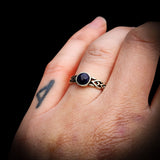 (Q) Solid 925 Oxidized Sterling Silver & Natural Sodalite Celtic Band Ring