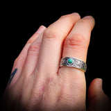 (T) Solid 925 Sterling Silver & Natural Turquoise Patterned Band Ring