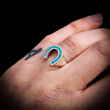 (R) Solid 925 Sterling Silver & Natural Turquoise Horseshoe Ring