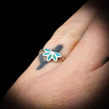 (M) Solid 925 Sterling Silver & Natural Turquoise Lotus Ring