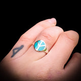 (Q) Solid 925 Sterling Silver & Natural Turquoise Peace Ring