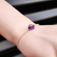 Solid 925 Sterling Silver & Raw Natural Amethyst Chain Bracelet