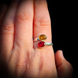 Solid 925 Sterling Silver & Natural Garnet & Citrine Double Stone Ring